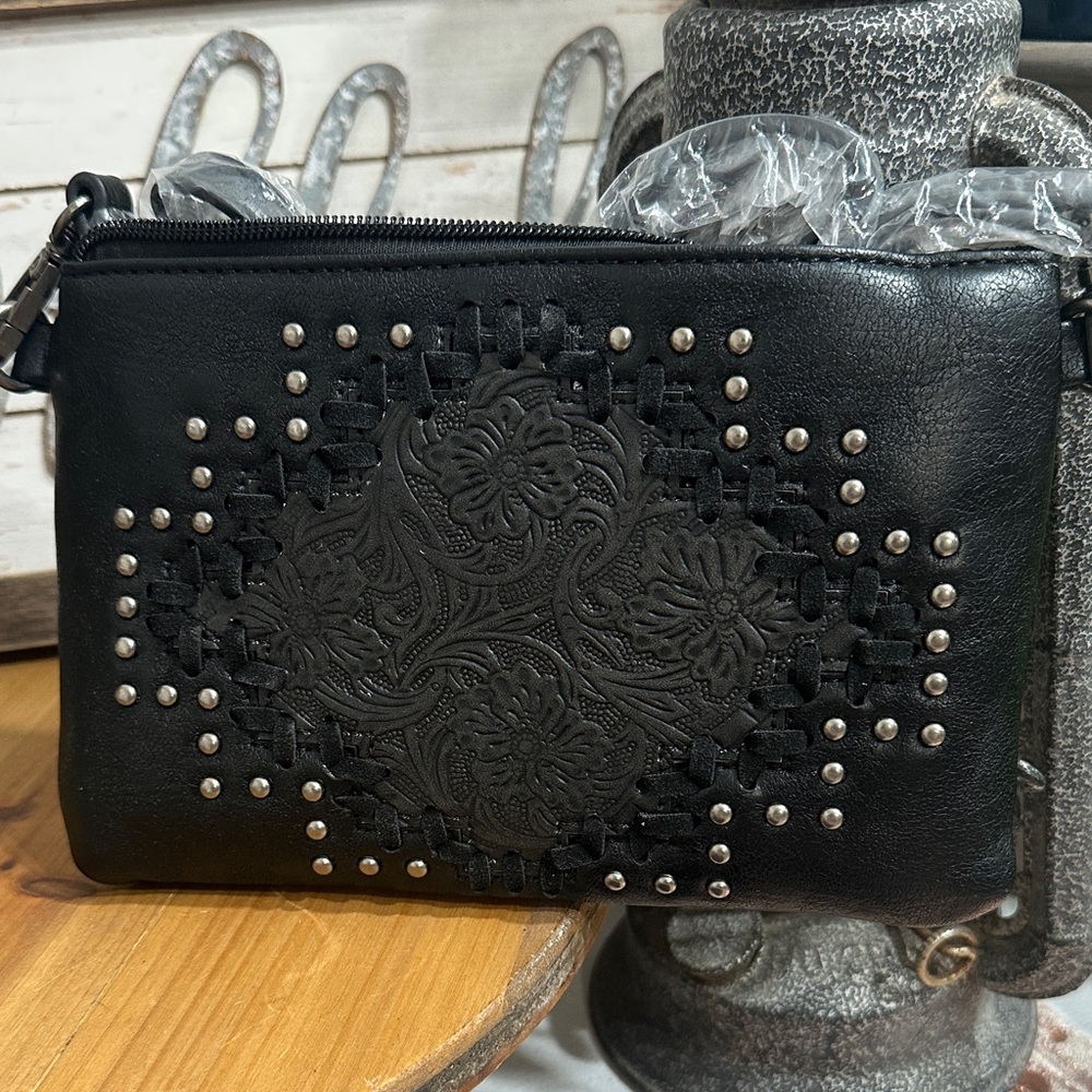 NWT Montana West Black Clutch with Studded Design